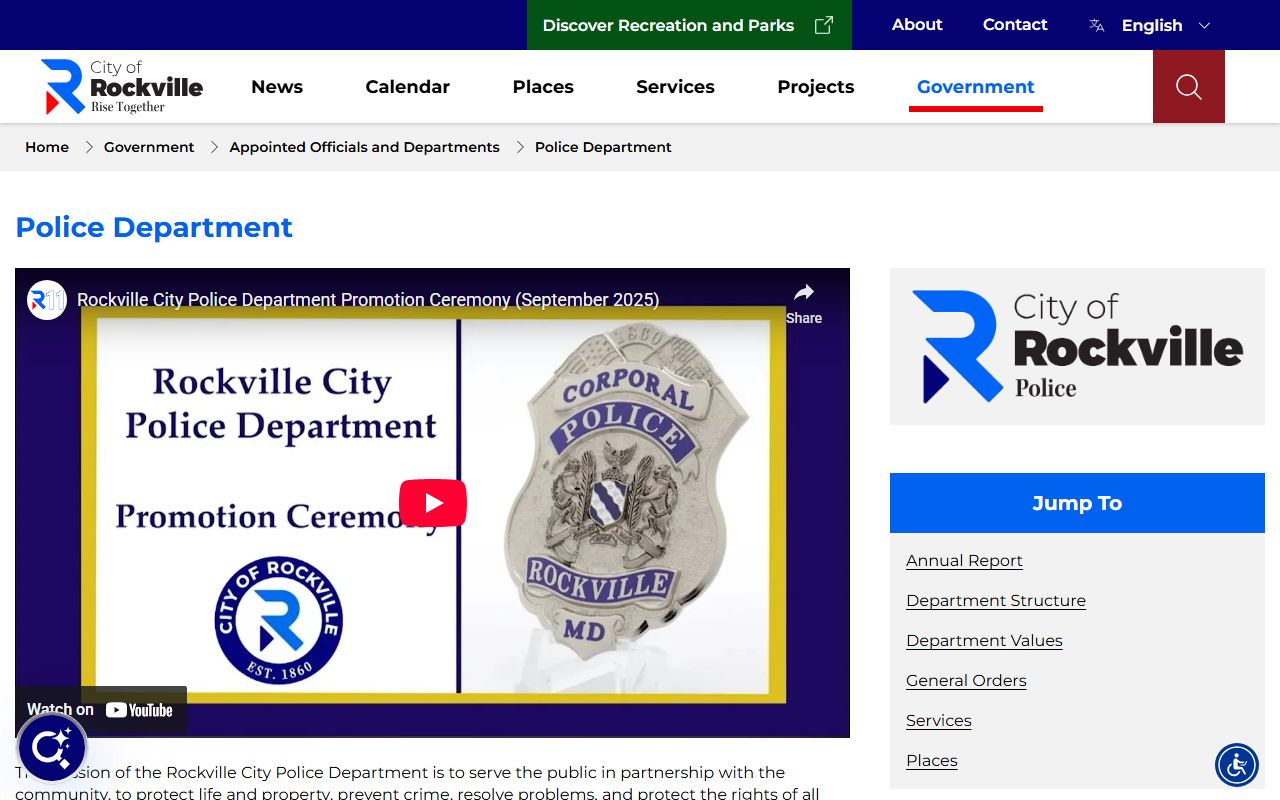 Rockville Police Department website for Rockville recent arrests