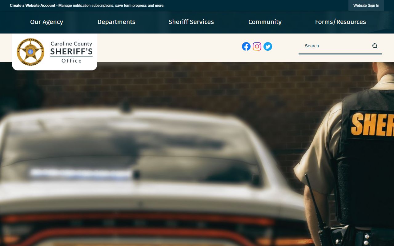 Caroline County Sheriff's Office homepage for recent arrests information