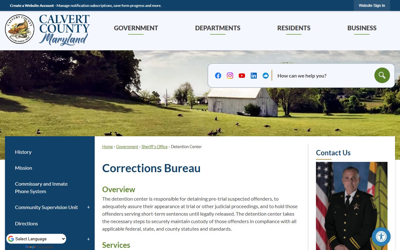 Calvert County Detention Center page for recent arrests booking information