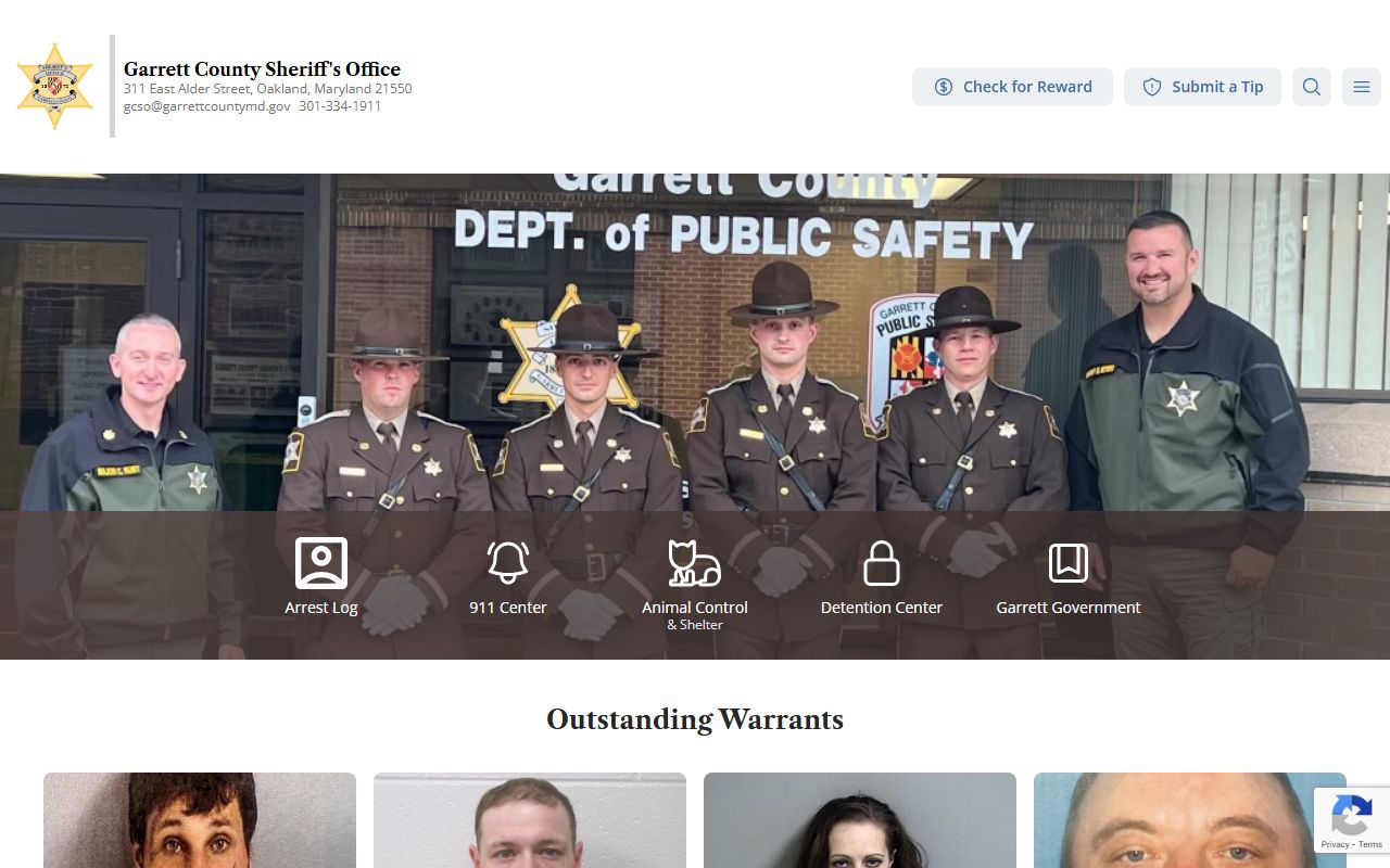 Garrett County Sheriff's Office homepage for recent arrests information