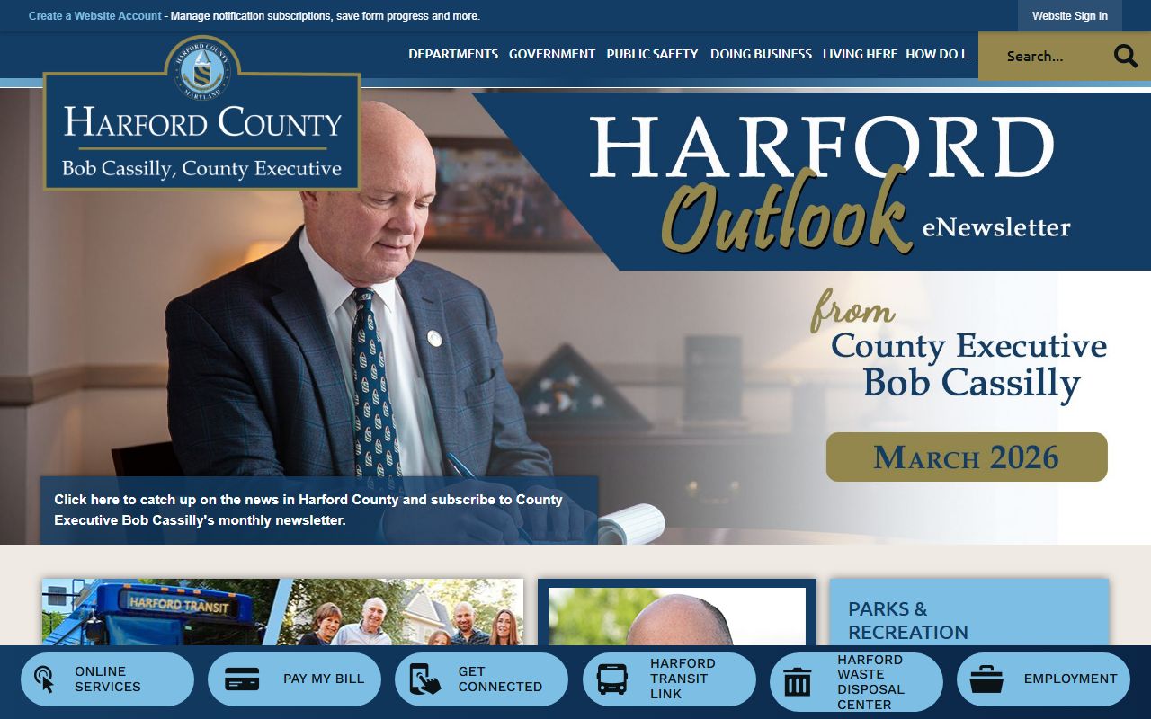 Harford County Government website for recent arrests and public records