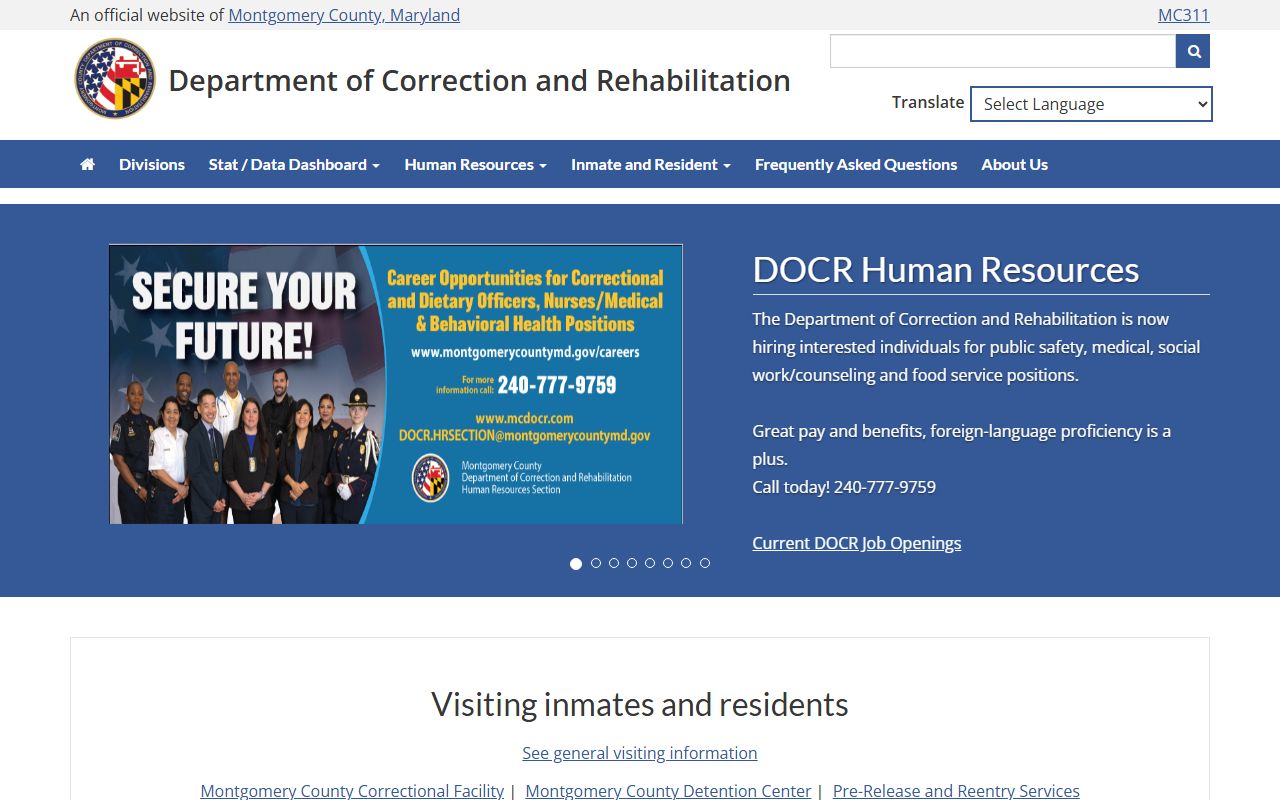 Montgomery County Department of Correction and Rehabilitation for booking records