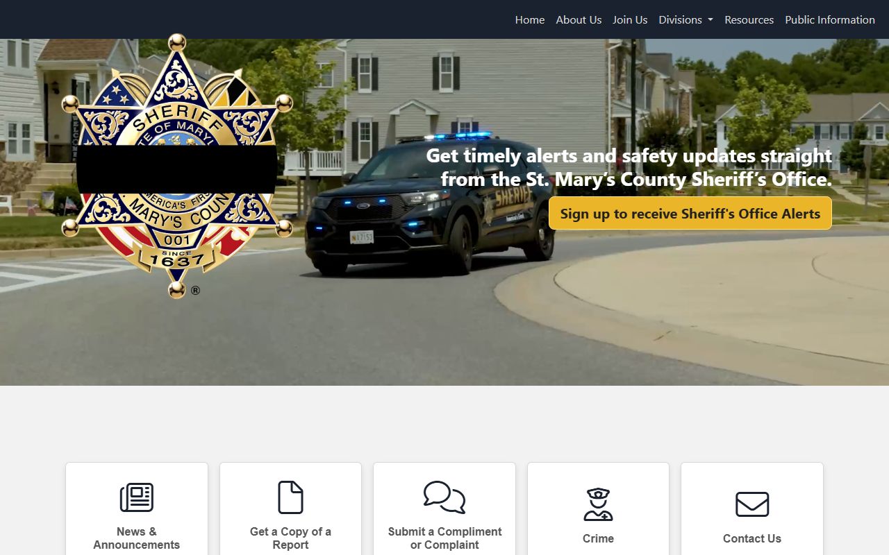 St. Mary's County Sheriff's Office website for recent arrests in St. Mary's County Maryland